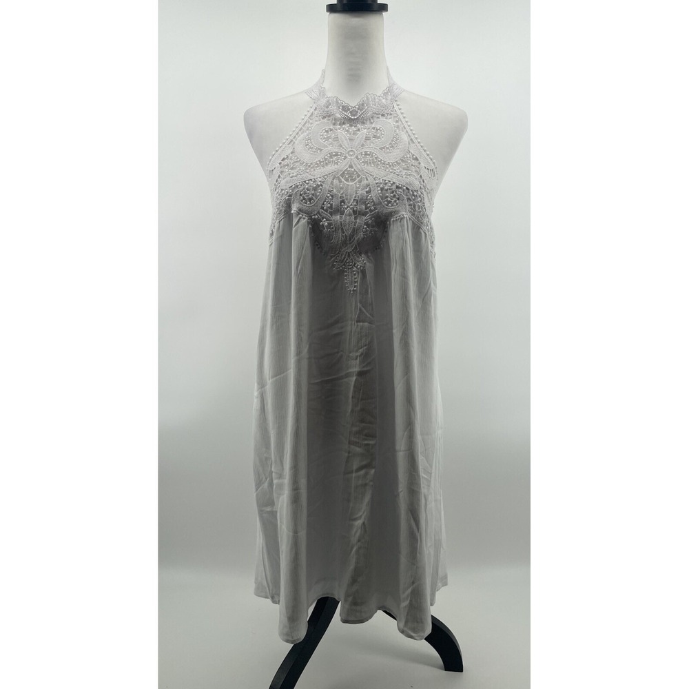 Boston Proper Halter Dress Women's Medium‎ White Eyelet Lace Resortwear Beachy